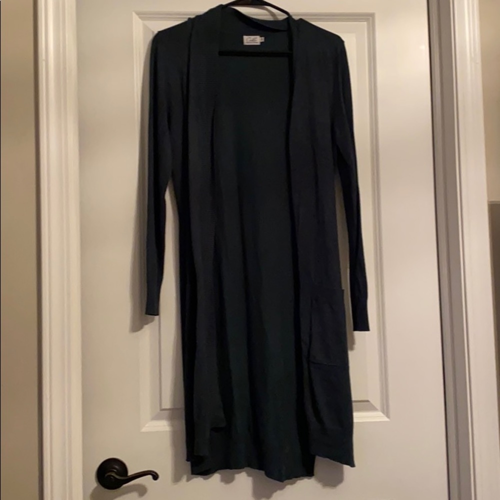 Dark green long sweater cardigan
